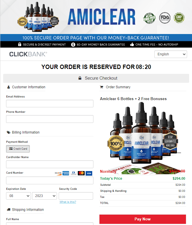 Amiclear Order Page